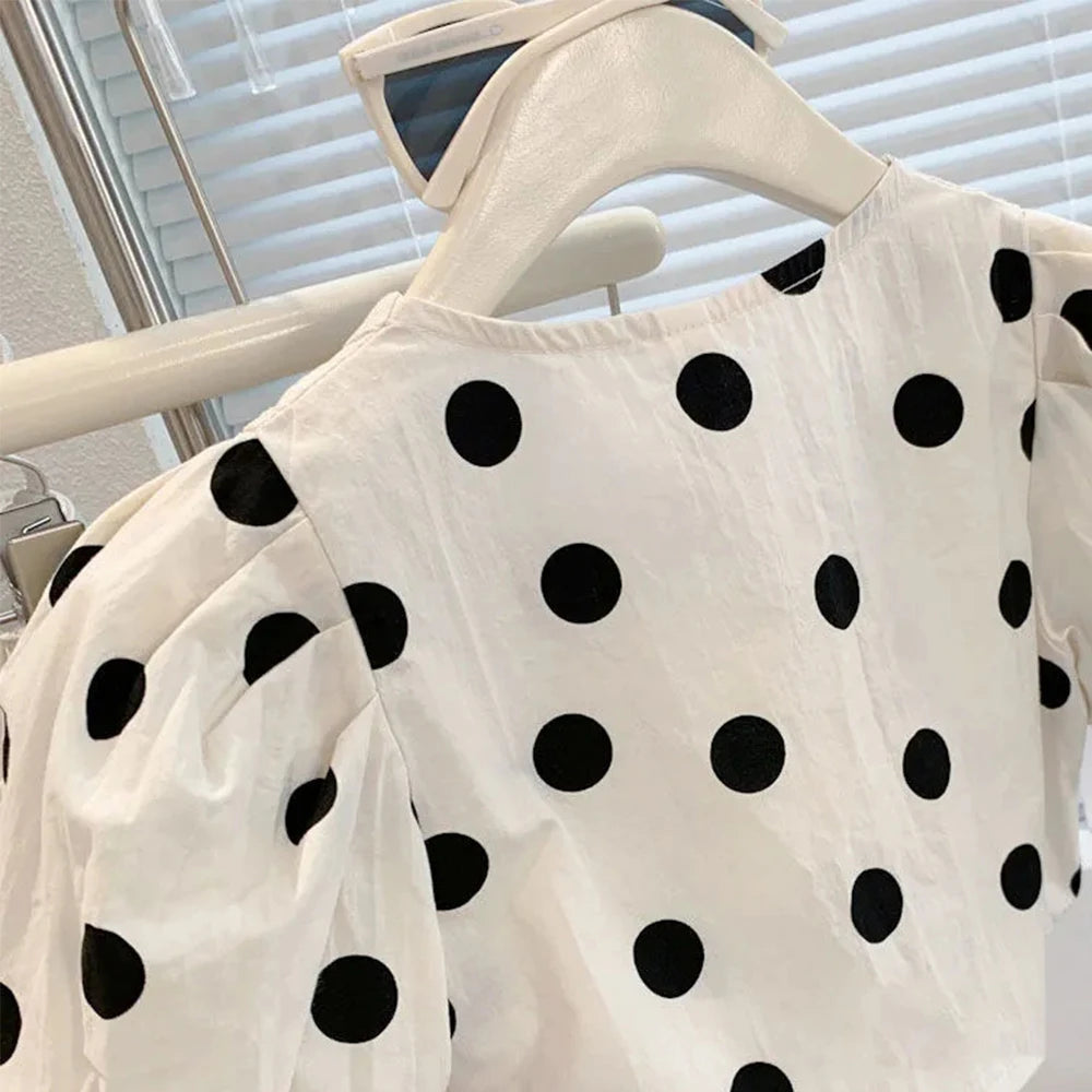 Polka Dot Girls Clothes Set Puff Sleeve Shirt Skirt Suit 2pcs Toddler Girls Summer Sets New Kids Outfits Children Clothing Set