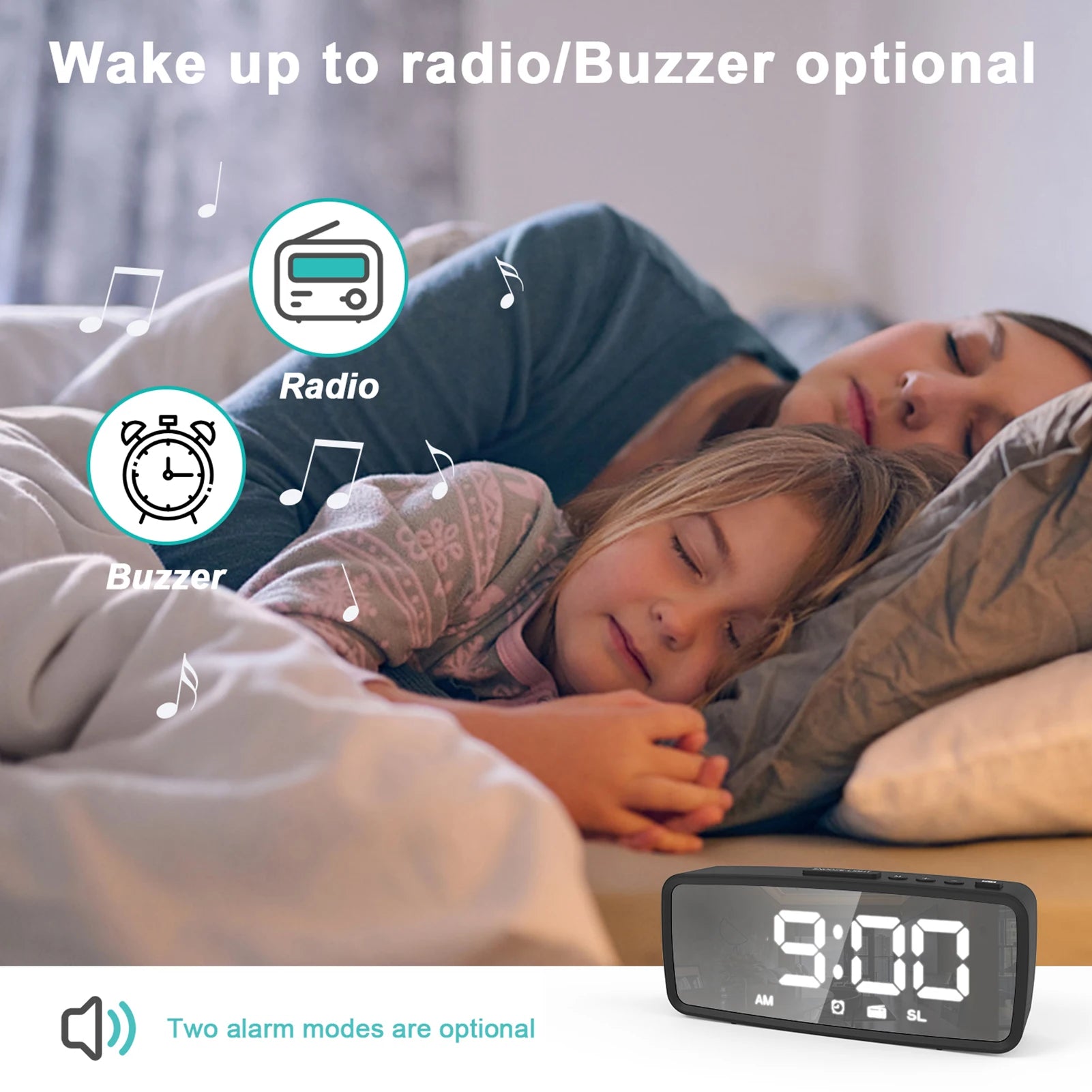 【New】5.1'' Digital Alarm Clock Radio, Mirror Alarm Clock, 3 Levels Dimmer FM Radio with Sleep Timer for Bedroom Bedside Desk