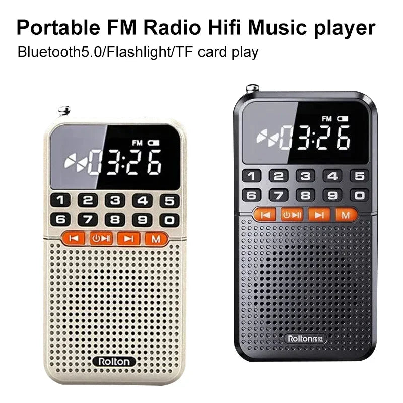 Mini Radio Portable Pocket AM FM Walkman Radios Bluetooth 5.0 Speaker TF Card Music Player with LED Flashlight For Home Soundbox