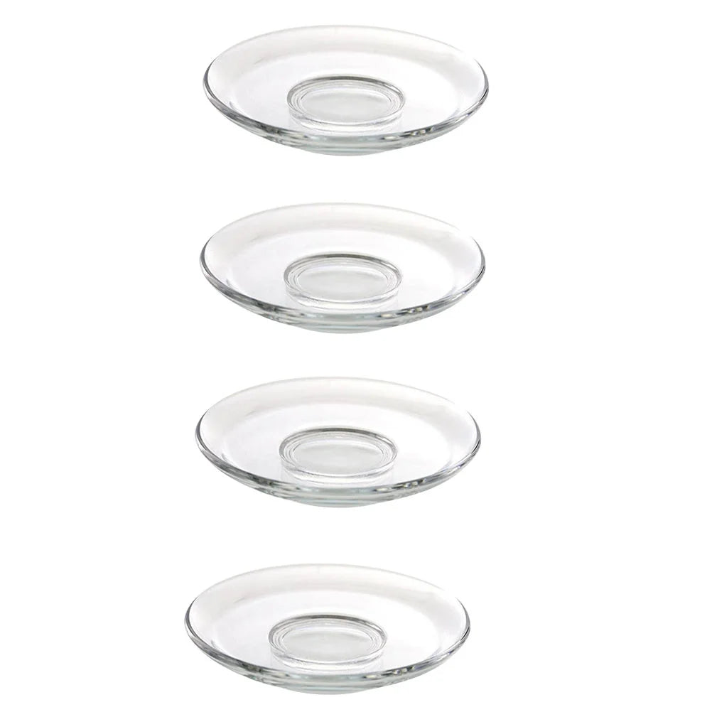 4Pcs Tea Clear Glass Plates Saucers Clear Glass Plates Round Decorative Coffee Snack Dishes Cups Saucers Kitchen Dining Bar