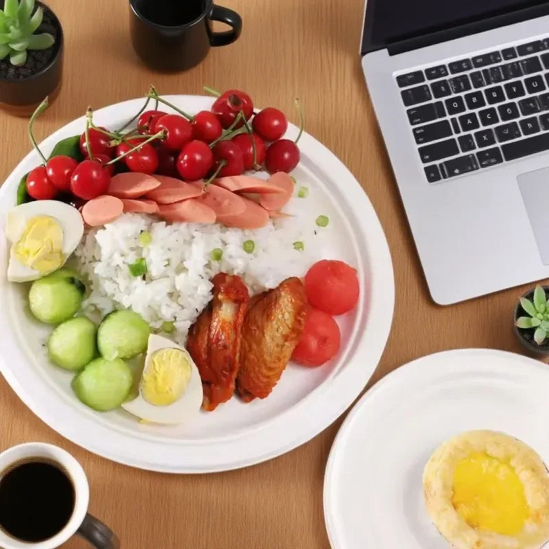 50PCS Disposable Paper Plates White Round Plates Cake Salad Dessert Party Picnic Home Kitchen Restaurant Dishes Daily Use