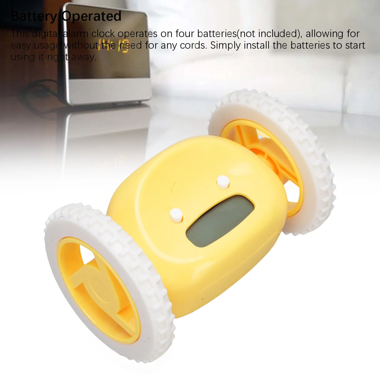 Alarm Clock with Wheels Extra Loud Alarm Clock with Wheels Easy to Set Cute Vibrating Digital Alarm Clock for Heavy Sleepers