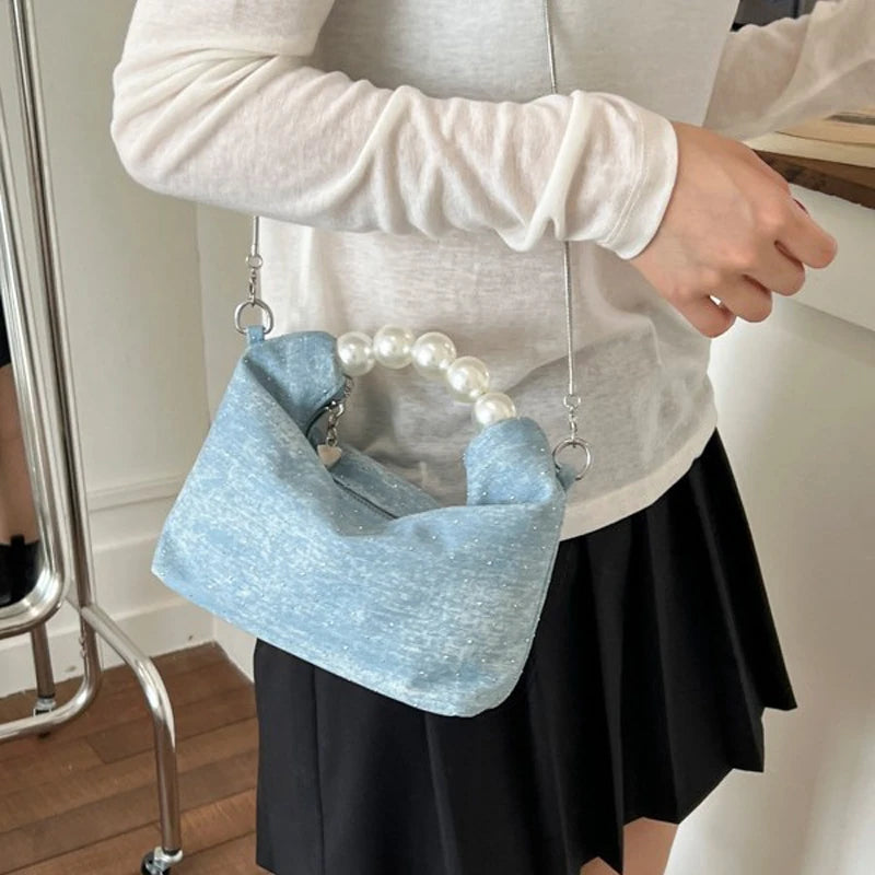 Women's Handbags Korean Pearl Denim Simple Fashionable Sweet Gentle Versatile New Handbags Luxury Brand Crossbody Bags For Girl