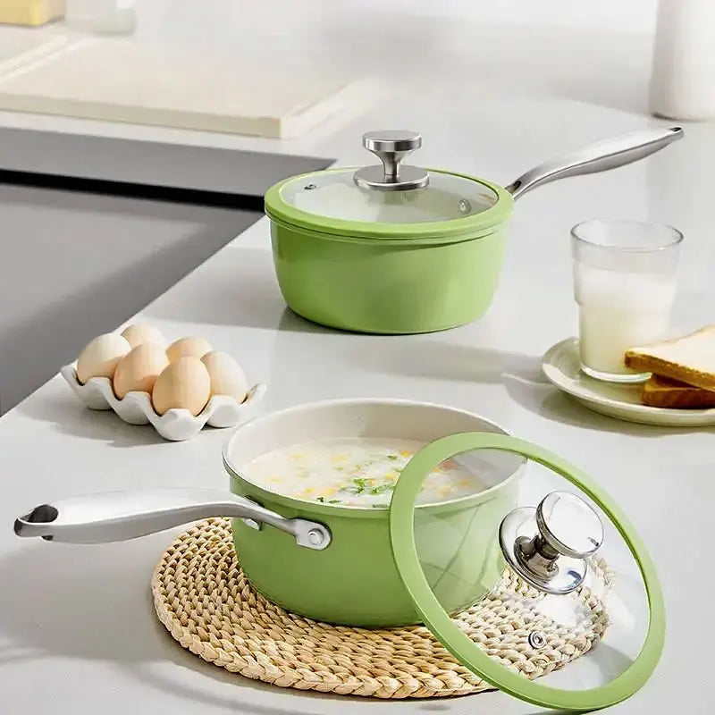 PGY Ceramic Nonstick Saucepan with Lid 16/18/20cm Milk Pot Kitchen Stewing Sauce Pan Noodle Cooking Pot Compatible All Cooktops