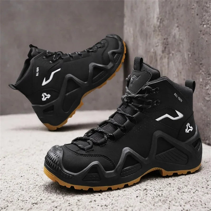 Men Tactical Boots with Straps for Combat Training Waterproof Straps Outdoor Hiking Breathable Shoes Multifunctional Motorcycle