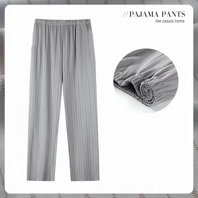 Good-Looking Men's Pajama Pants for Spring, Autumn, and Summer, Thin Long Pants, Plus Size, Loose Plaid Home Pants for Middle-Aged Dads