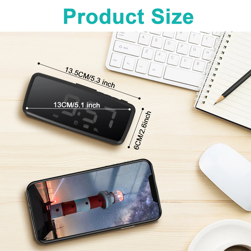 【New】5.1'' Digital Alarm Clock Radio, Mirror Alarm Clock, 3 Levels Dimmer FM Radio with Sleep Timer for Bedroom Bedside Desk
