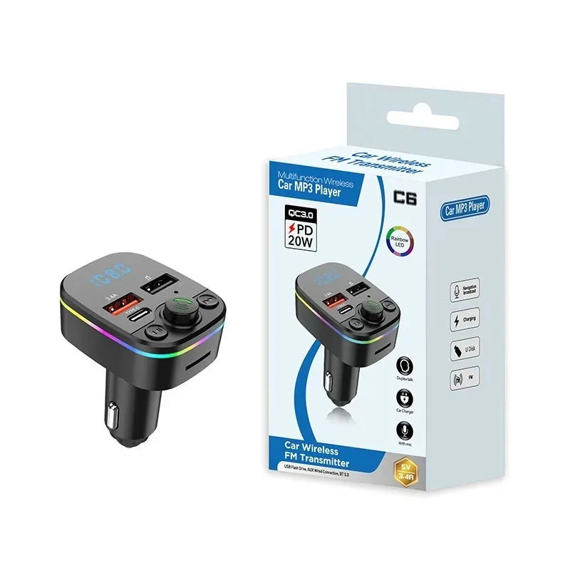 Car Charger Cell Phone Charging Hands Free Wireless Car Kit FM Transmitter Car Bluetooth Dual USB Type 5.3 MP3 Music Player New