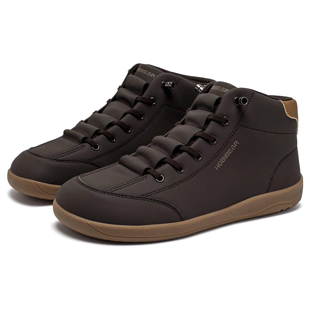 HOBIBEAR Mid Top Barefoot Shoes Mens Womens Wide Toe Ankle Boots Outdoor Non-Slip Artificial Leather Shoes