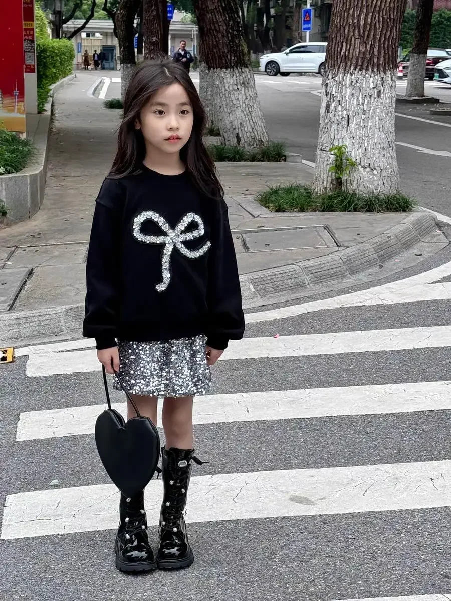 Kids Girls Clothes Girls Fall Boutique Sets Top  Sequined  Elementary Student Clothes Skirts Princess 2025  Elegant Suits 3-8 T