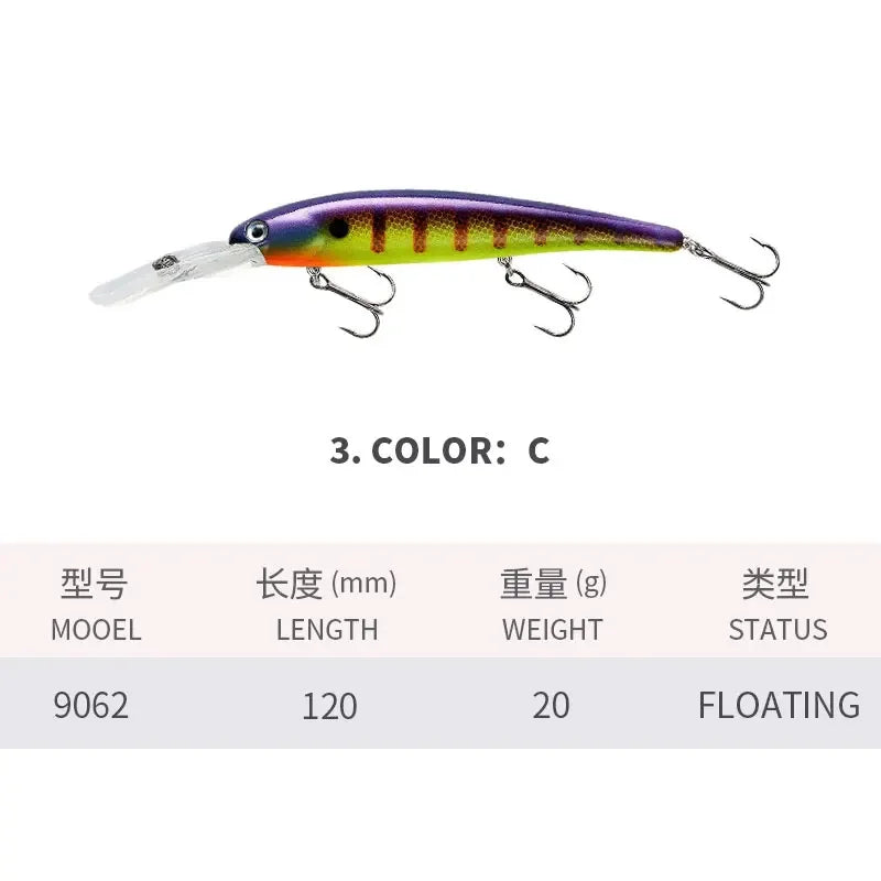 ZWICKE Trolling Lure Wobbler 120mm/20g Floating Crankbait Bandit Minnow Bass Pike Bait Depth 3-8M Saltwater Fishing Tackle