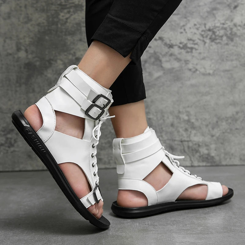 Gladiator Sandals Shoes for Men Walking Summer Cork Roman Mens Black White Beach Leather Designer Brand Flip Flops Ankle Boots