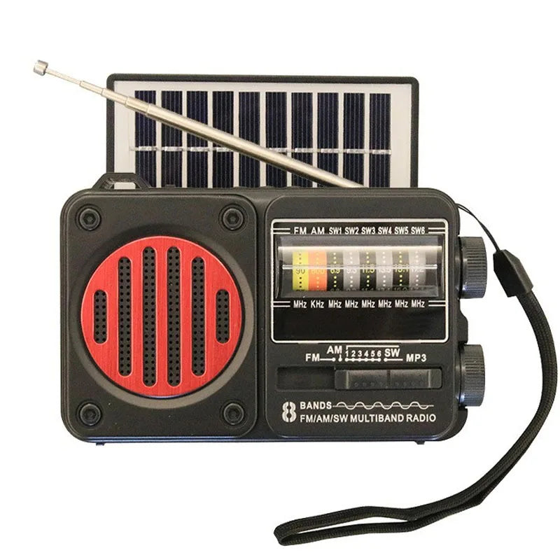 Portable Emergency Radio Solar FM AM SW1-6 Radio Receiver Bluetooth Speaker with Flashlight TF Card USB Drive MP3 Music Player