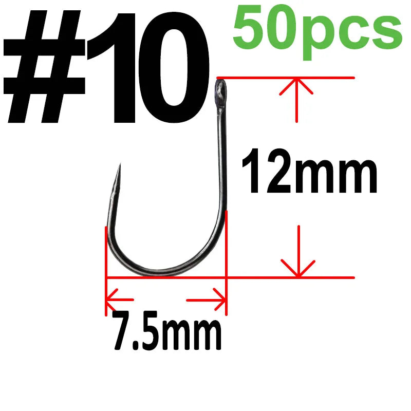 50 pcs Non-barb barbless Circle Carp Fishing Hooks with Hole Size 2 4 6 8 10 12 fishhook Single Hook