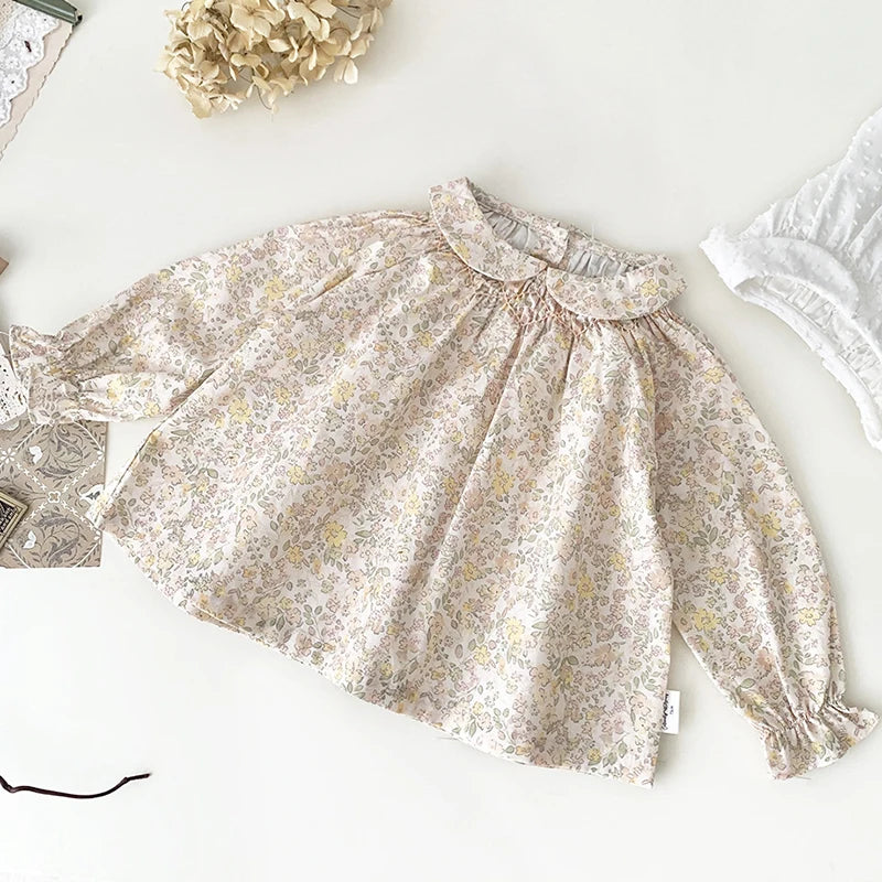 Spring Toddler Girls Blouse Petal Pan Collar Summer Soft Cotton Baby Tops Casual Kids Long Sleeve Base Shirt Embroider Clothes