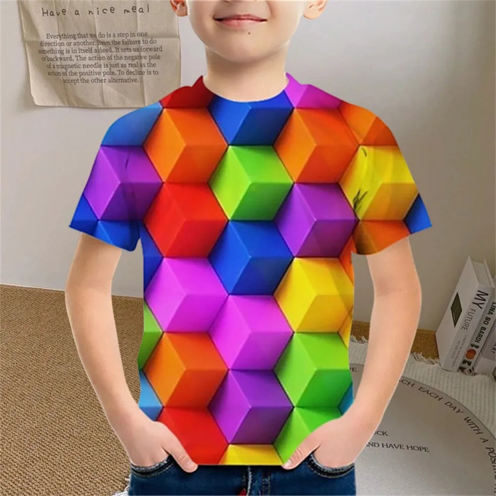 Kids Clothes Colored Particles T-Shirt Boy Girls Children Clothing for Boys Child Top Summer Short Sleeve Casual T-Shirt 7 to 10