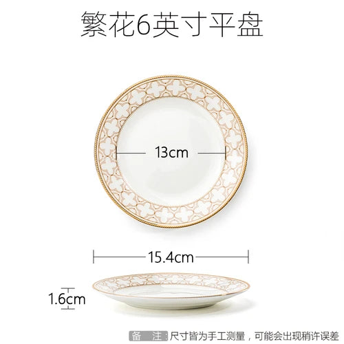 Delicate Bone China Bowl Saucer Luxury Gold-plated Dinner Plate Coffee Cup Hotel Restaurant Dinnerware Dinner Cooking Fish Plate