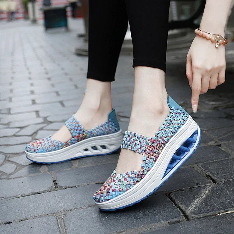 2025 New Women's Shoes Hand Woven Casual Shoes Thick Bottom Breathable Single Sandals Slip-On Lazy Travel Shoe Chaussure Femme
