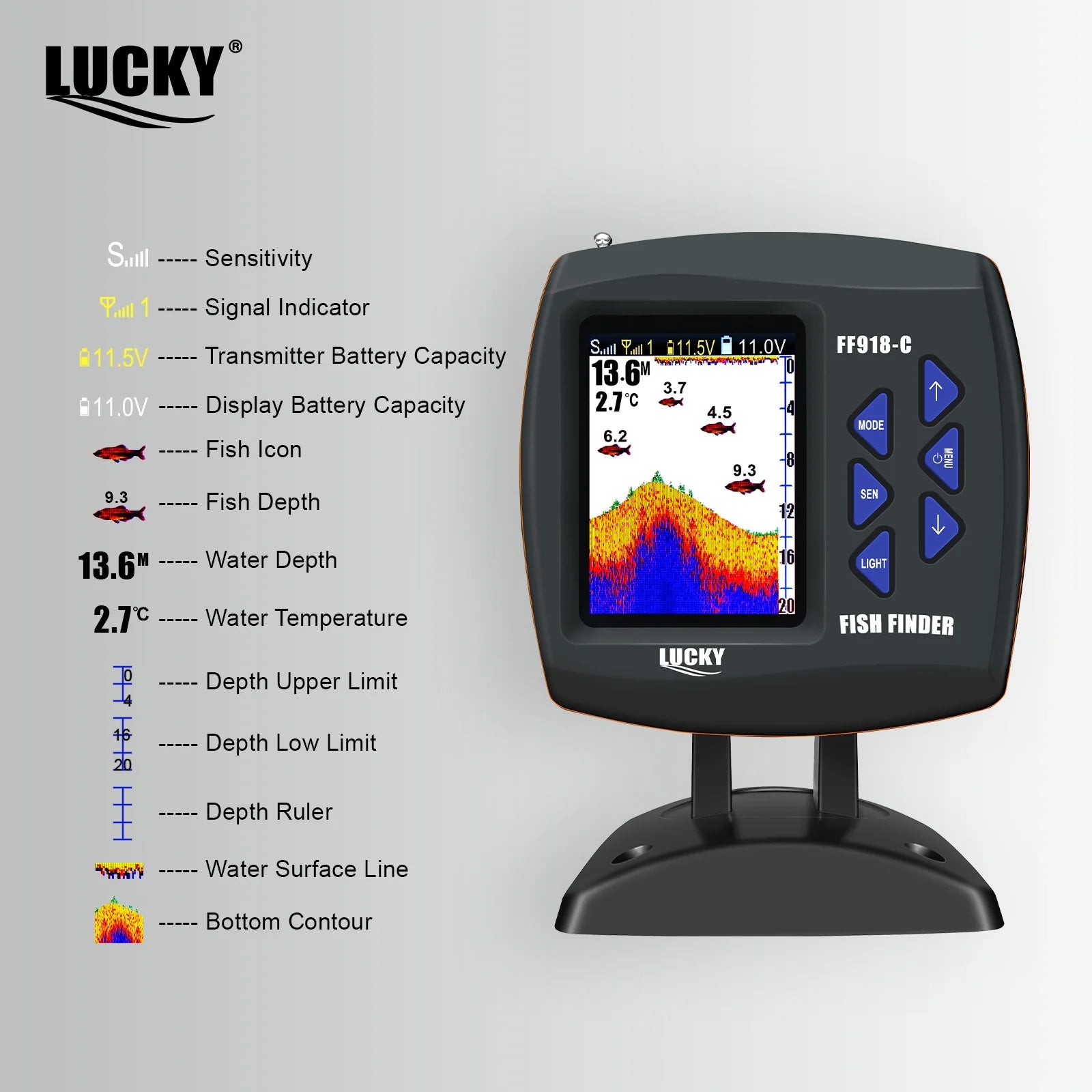 LUCKY FF918 Remote Control Bait Boat Fish Finder 3.5" LCD perating range 300m Depth Range 100M Wireless