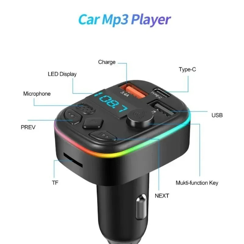 Car Charger Cell Phone Charging Hands Free Wireless Car Kit FM Transmitter Car Bluetooth Dual USB Type 5.3 MP3 Music Player New