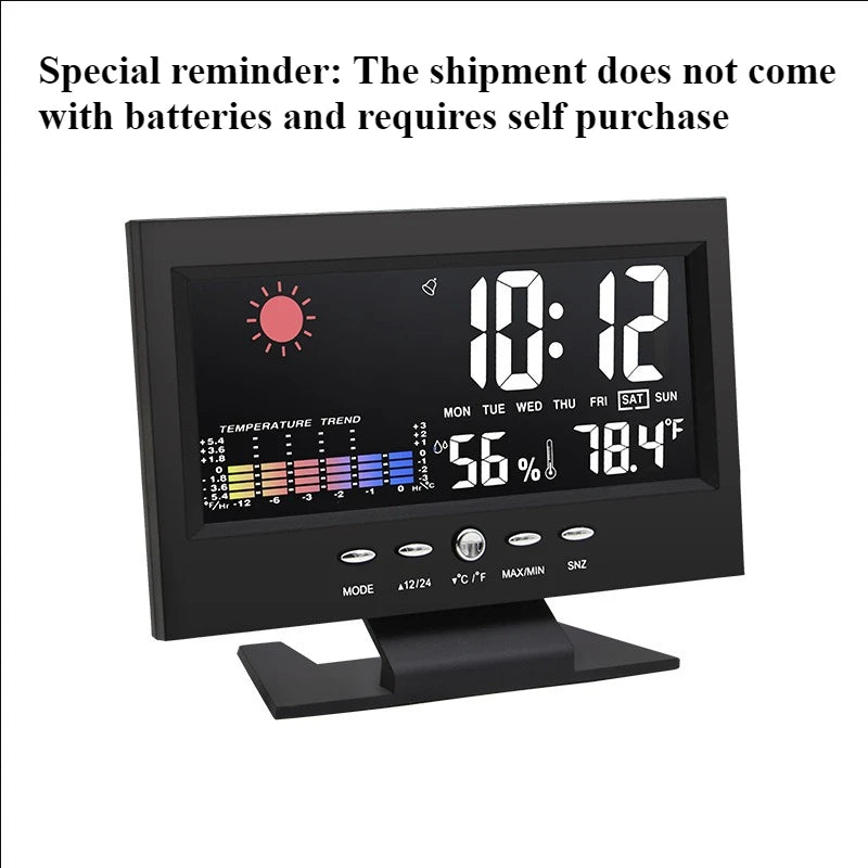 Electronic Alarm Clock Digital Alarm Clock Weather Station Time Temperature Humidity Display Clock with USB Cable Sound Control