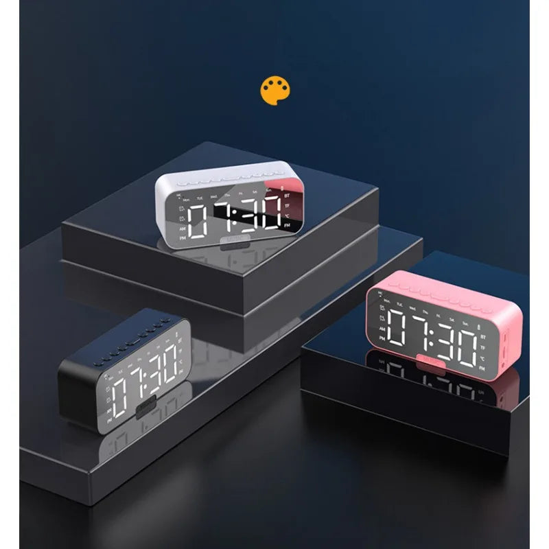 Led Digital Alarm Clock With Large Mirror Screen Office Bedside Table Clocks Bluetooth Speaker FM Radio Speaker Home Decor