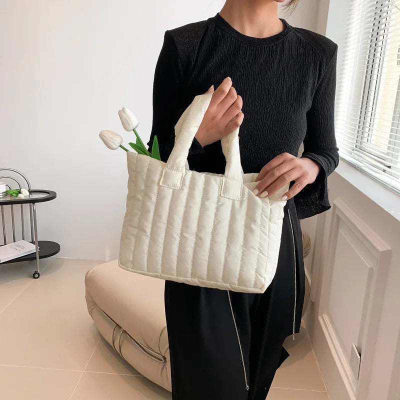 1pcs Ladies Tote Bags Large Capacity Cotton Padded Bag Solid Color Casual Fashion Nylon Elegant for handbag