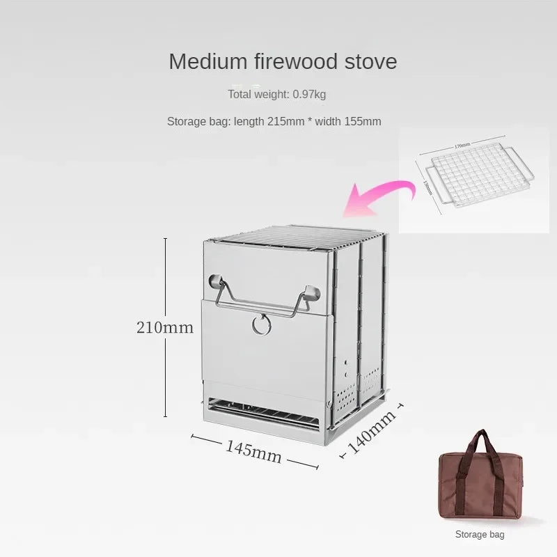 Outdoor camping heating stove,outdoor integrated folding portable storage stove,charcoal firewood stainless steel barbecue grill