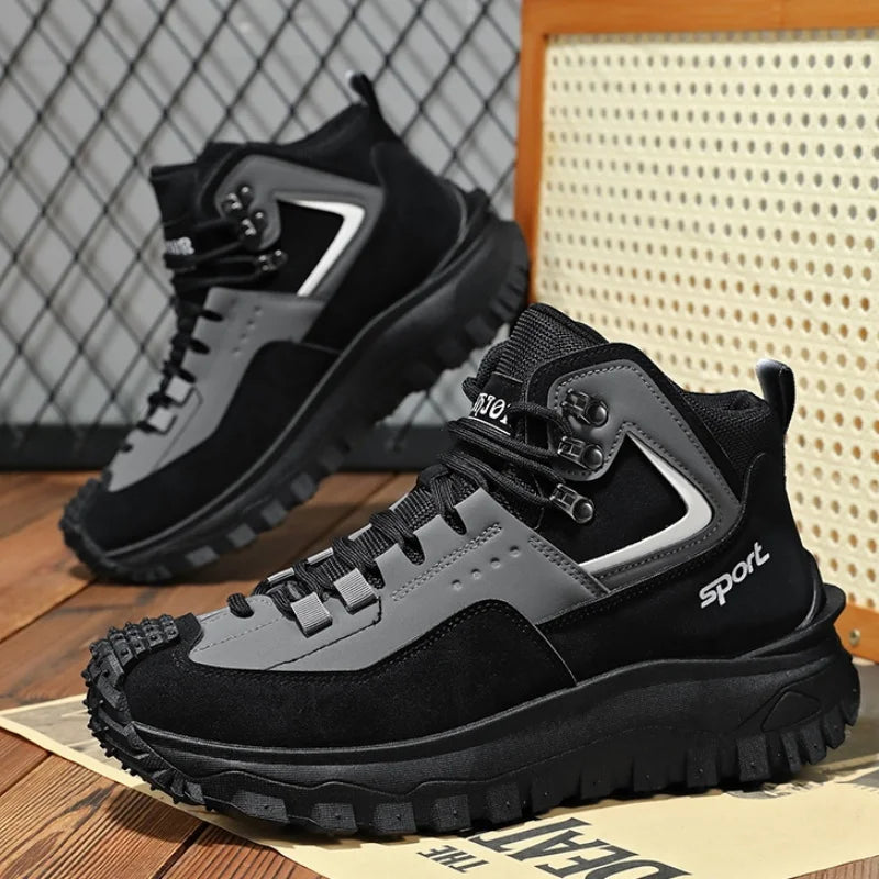 High-Top Outdoor Hiking Shoes for Men, Non-Slip and Wear-Resistant Work Boots, Breathable Thick-Soled Hiking Shoes, Versatile for Autumn and Winter, Casual Wear