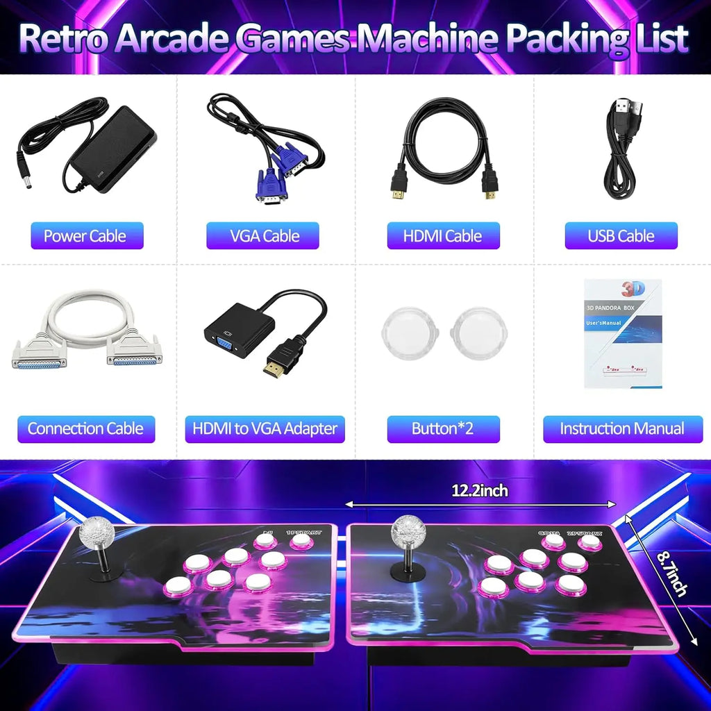 Newly 3D Arcade Games Console with 256G Built-in 30000+ Classic Games, 20+ Simulators, WiFi Download Game, Retro Arcade Machine