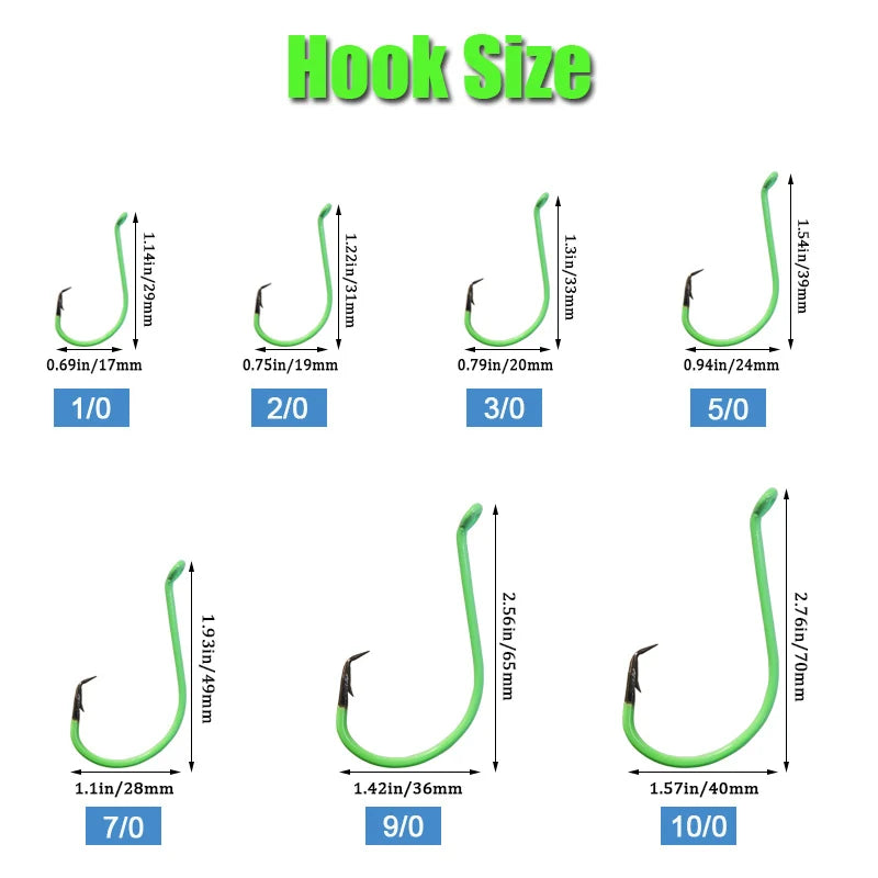 20PCS Circle Luminous Hooks Fishing Hooks Octopus Offset Fish Catfish Bulk Fishing Gear Equipment Hooks Set Saltwater Freshwater