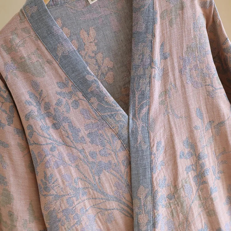 2026 New Women's Spring/Summer Sleeping Robe 100% Cotton Gauze Color woven Jacquard Bathrobe Quick drying Robe Sleepwear
