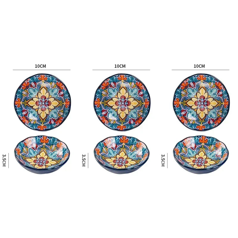 Bohemia Ceramic Rice Bowl Serving Plate Creative Ceramic Cutlery Soup Noodle Bowl Household Handle Bowl Sauce Dish