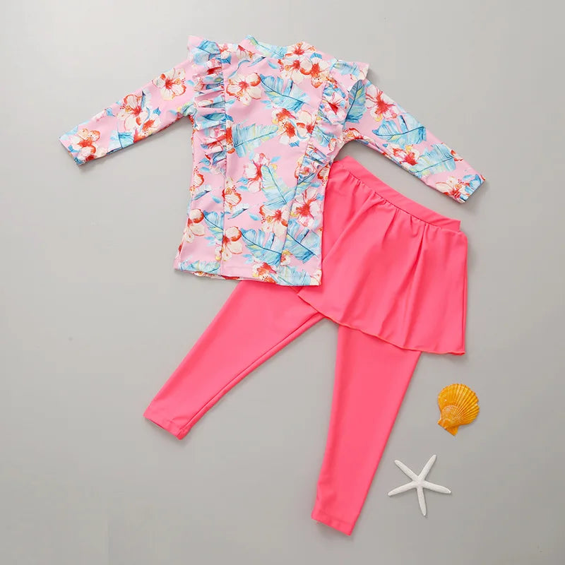 2026 New Two Piece Kids Bathing Suit Swimwear Durable Kids Long Sleeve Swimsuit Girls Skirted Swimwear for Girls
