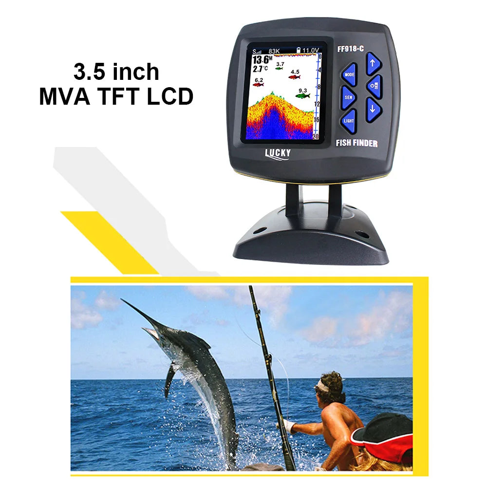 LUCK Y FF918-C100DS Color Screen Wired Fish Finder Dual Frequency 328ft/100m Water Depth Fish Detector Monitor Echo Sounder 2024