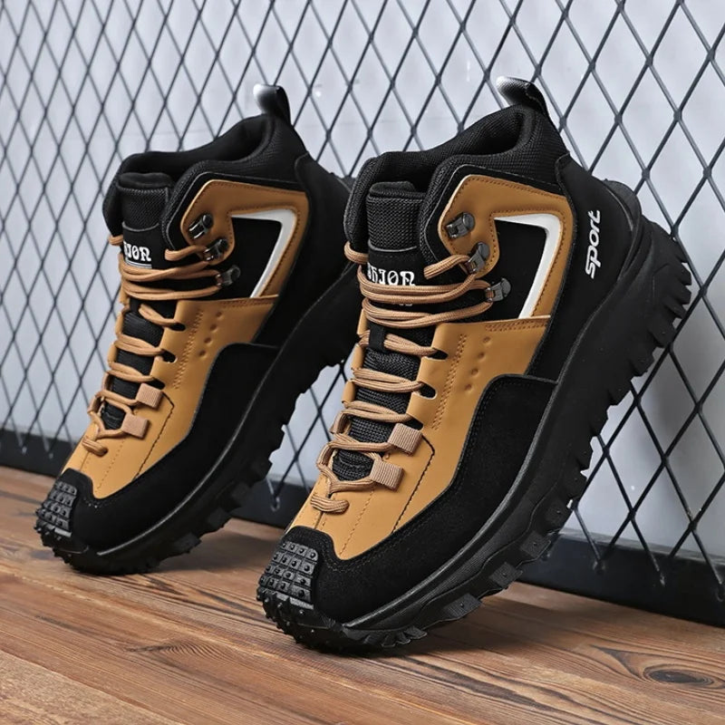 High-Top Outdoor Hiking Shoes for Men, Non-Slip and Wear-Resistant Work Boots, Breathable Thick-Soled Hiking Shoes, Versatile for Autumn and Winter, Casual Wear