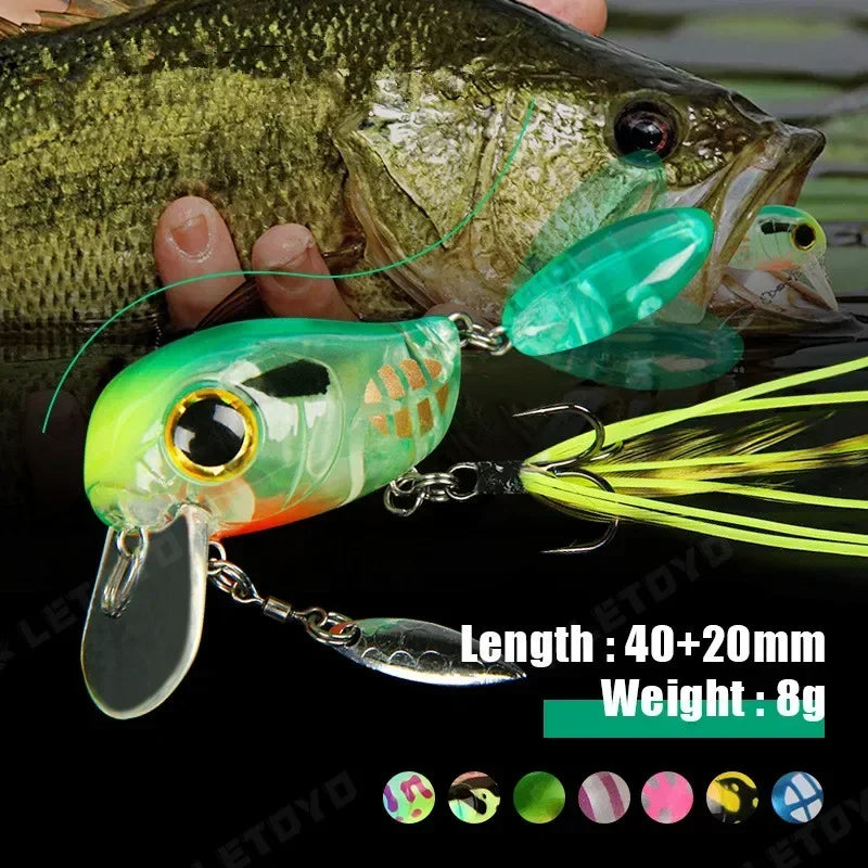 Topwater Crankbaits 8g Fishing Lures with Spinner Wobblers Rotating Glitter Artificial Hard Baits Freshwater Bass Lures Tackle