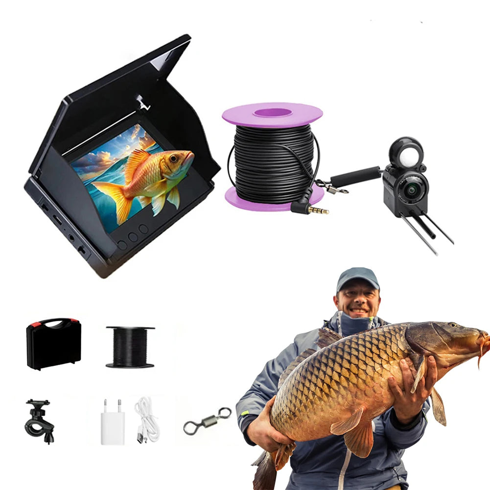 Portable Fish Depth Finder Water Handheld 1080P 4.3 Inch LCD Video Fish Finder Underwater 220° Fishing Camera With Night Vision
