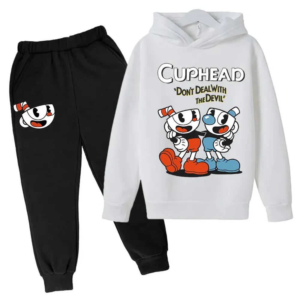 Kids Clothes Game Cuphead Mugman cotton hoodie+pants 2-piece Spring Autumn Childrens Clothing Sets Boys Girls Sweatshirts Suit