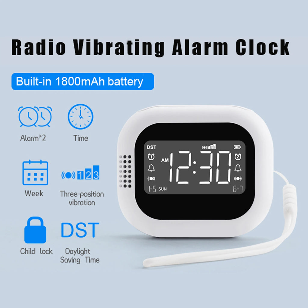 Vibrating Alarm Clock with FM Radio and Rechargeable 1800mAh Battery for Heavy Sleepers, Elderly Dorm Room Hearing Impaired