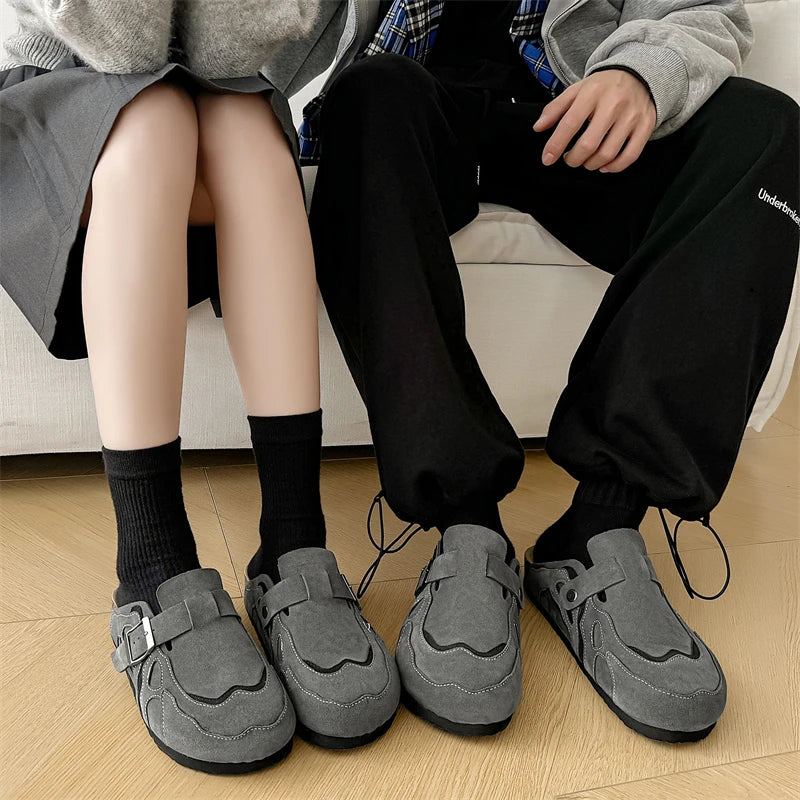 Half Shoes for Men Women Couple Mules Loafers Slippers Open-back Casual Shoes Backless Slides Sandal Platform Slip On Flats