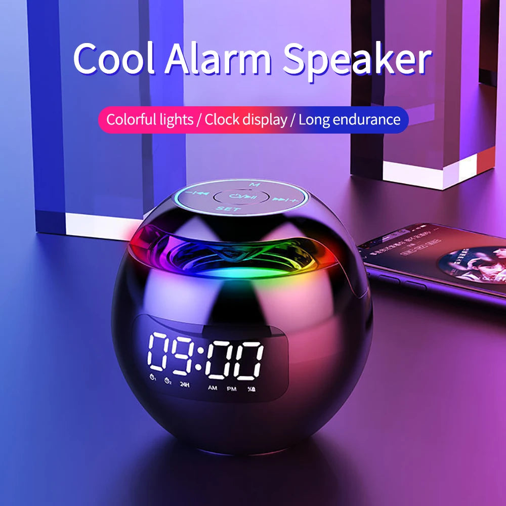 Clock Colorful Night Lights Bluetooth Speaker Mini Portable Home Bluetooth Speaker With LED Display TF Card MP3 USB Charging