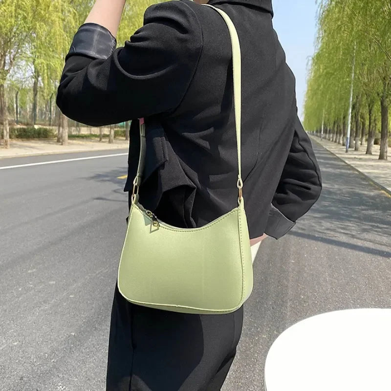 Fashion Handbag New Retro Solid Color PU Leather Shoulder Underarm Bag Women's Casual Hobos Purses and Handbags Ladies Hand Bags