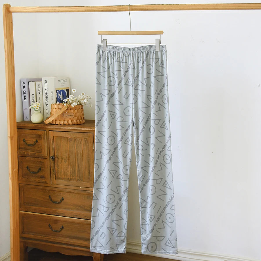 Good-Looking Men's Pajama Pants for Spring, Autumn, and Summer, Thin Long Pants, Plus Size, Loose Plaid Home Pants for Middle-Aged Dads
