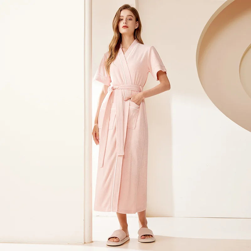 Summer Nightgown Pure Cotton Long Couple Pajamas 2024 New Short Sleeve Bathrobe Home Clothing Bath Robe Men