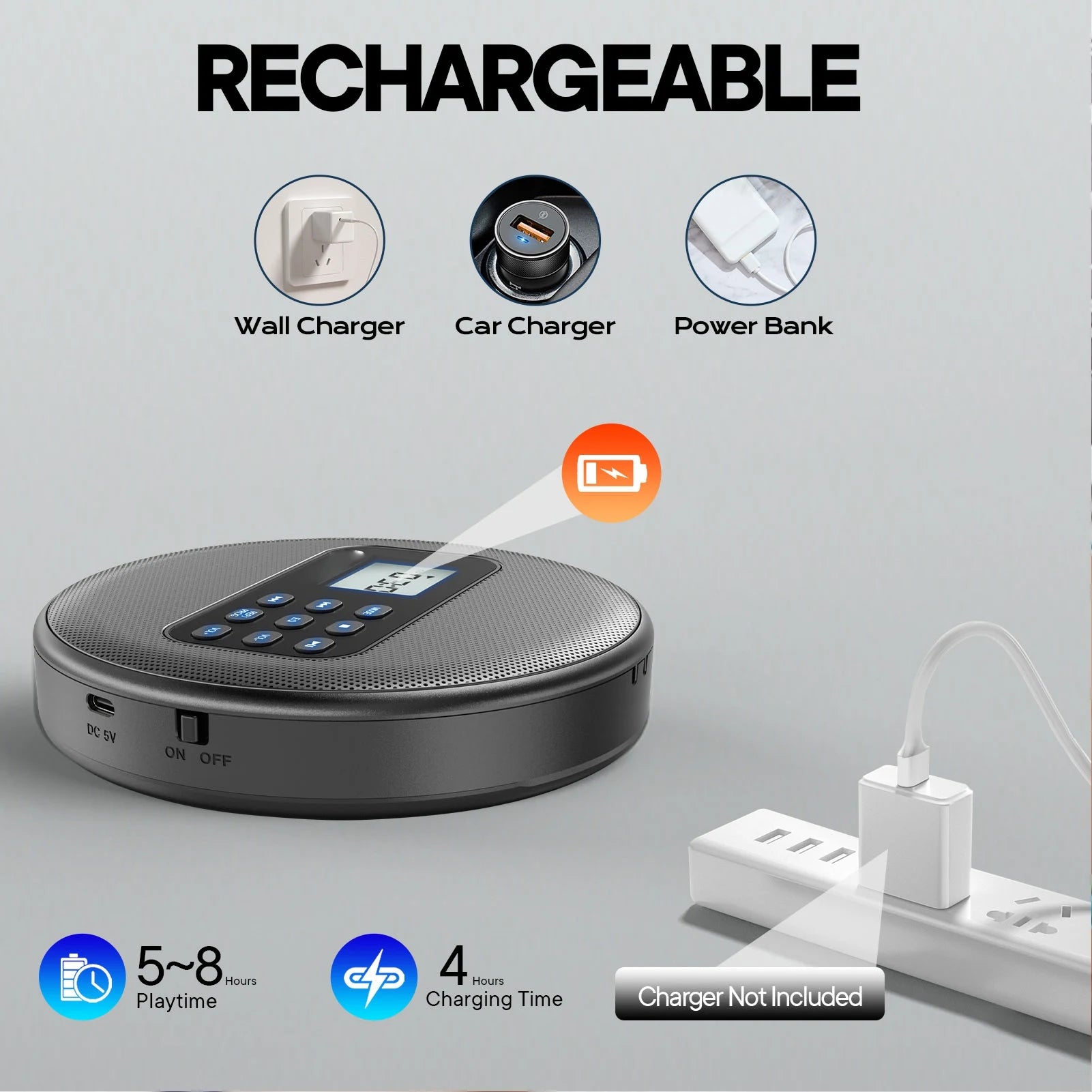 Portable CD Player Portable CD Player Rechargeable Stereo 3.5mm Cable Double Speakers Bluetooth CD CD-R MP3 Music Disc Player