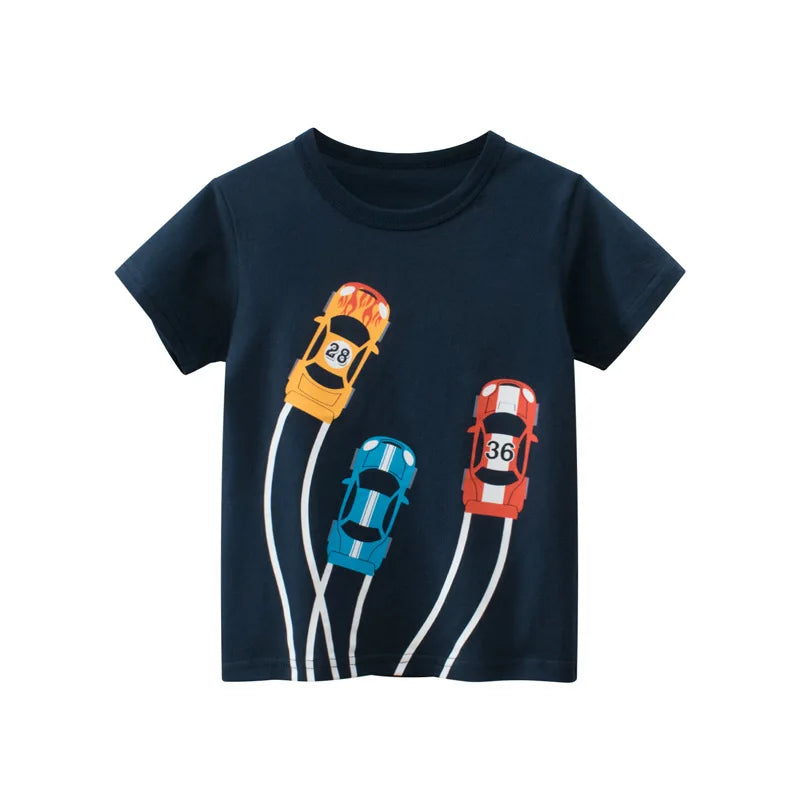 Kids Boys Clothes 100% Cotton Short Sleeve T-Shirts Car Bus Cartoon Children Clothes 2 3 4 5 6 7 8 Years Kids Summer Clothing