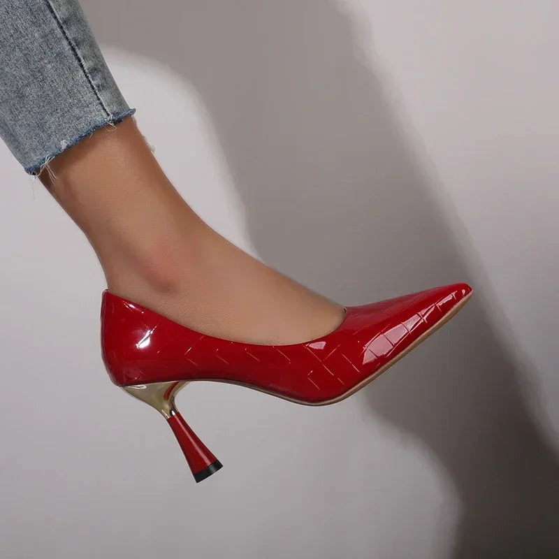 Shoes Woman 2025 Trend New Summer Red Heels Elegant Woman Black Heeled Pointed Toe Pumps Dress Leather White Ladies Shoe
