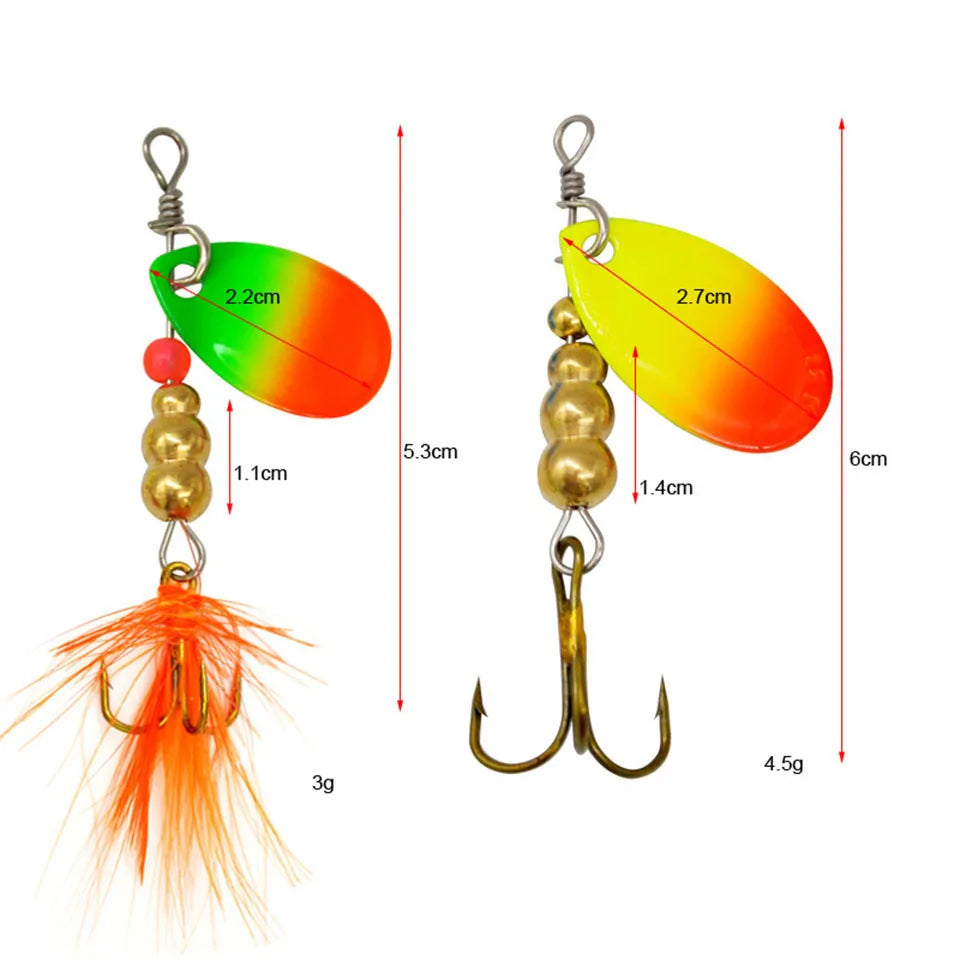 1Pcs 3G 3.5G 4.5G Spinner Lures Rotating Spinners Spoon Hard Bait Pike Metal With Treble Hooks Fishing Lure Pesca Tackle