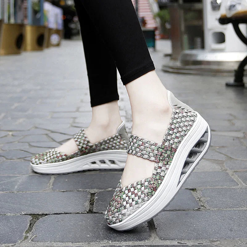 2025 New Women's Shoes Hand Woven Casual Shoes Thick Bottom Breathable Single Sandals Slip-On Lazy Travel Shoe Chaussure Femme